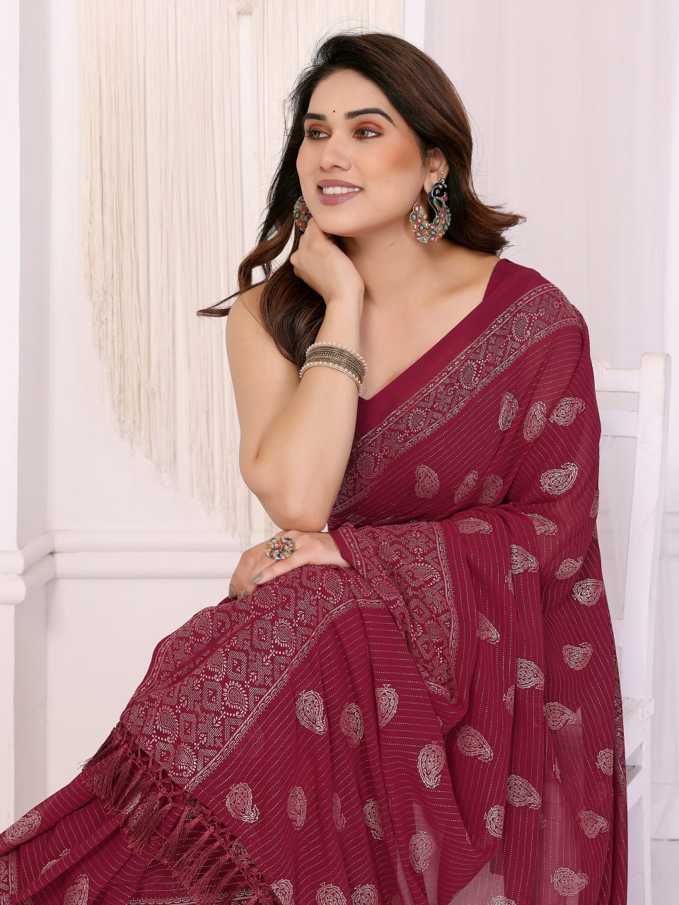 Elegant Georgette Saree with Detailed Silver Foil Print
