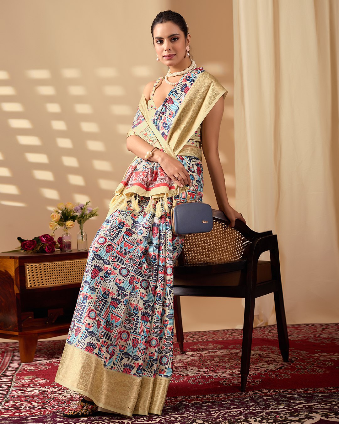 Luxurious Soft Lichi Silk Saree with Artistic Multicolor Digital Weaving