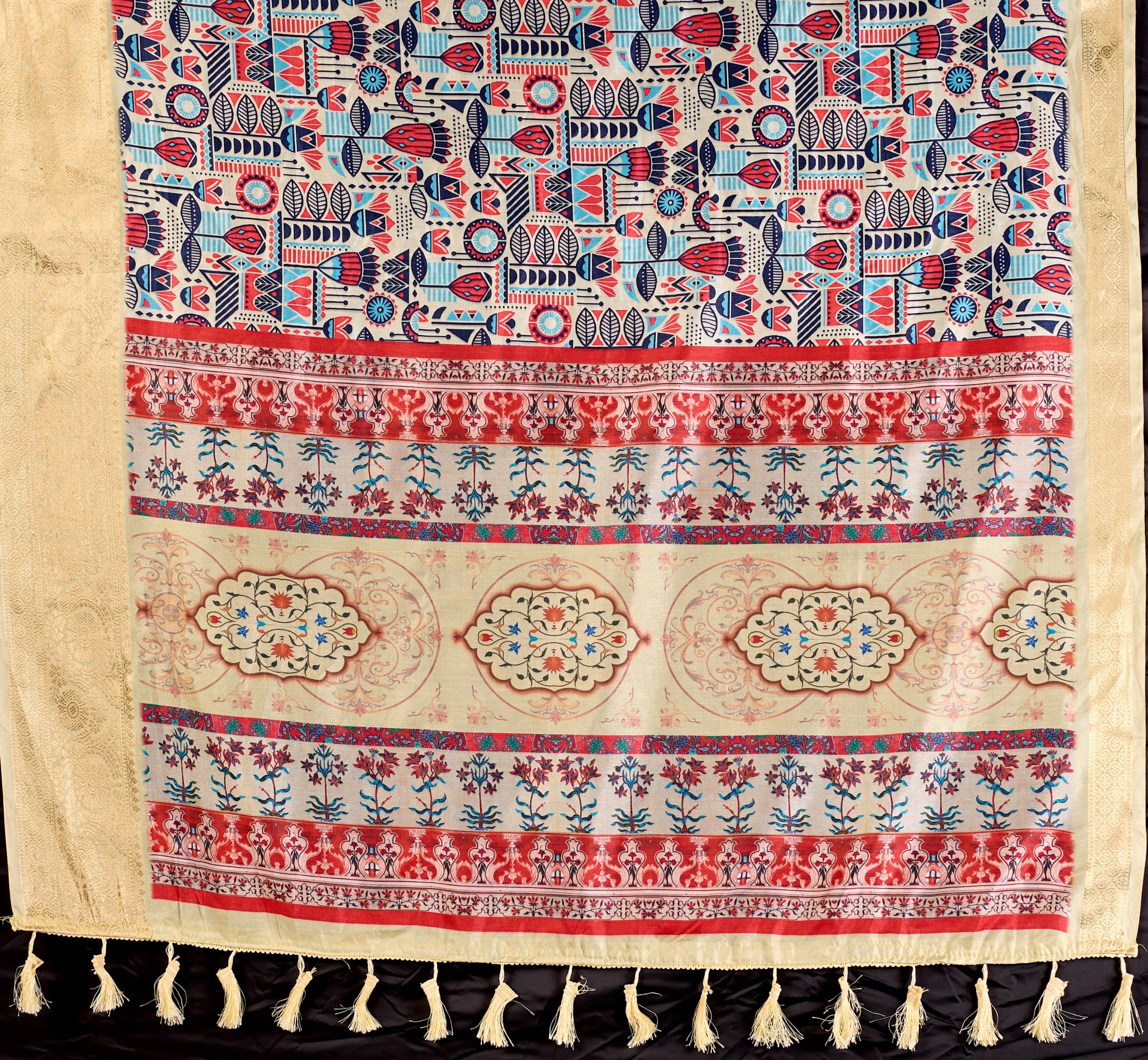 Elegant Patola Style Border Saree in Linen Cotton with Contrast Blouse