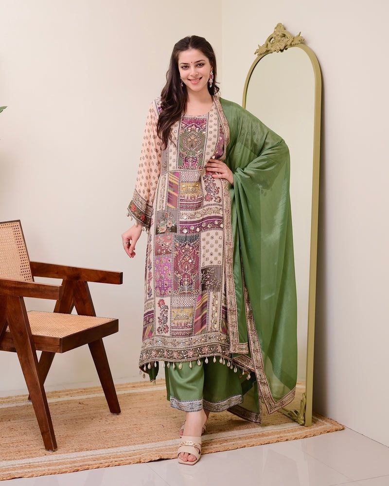Traditionalwear Kurta Plazo Set with Chiffon Dupatta