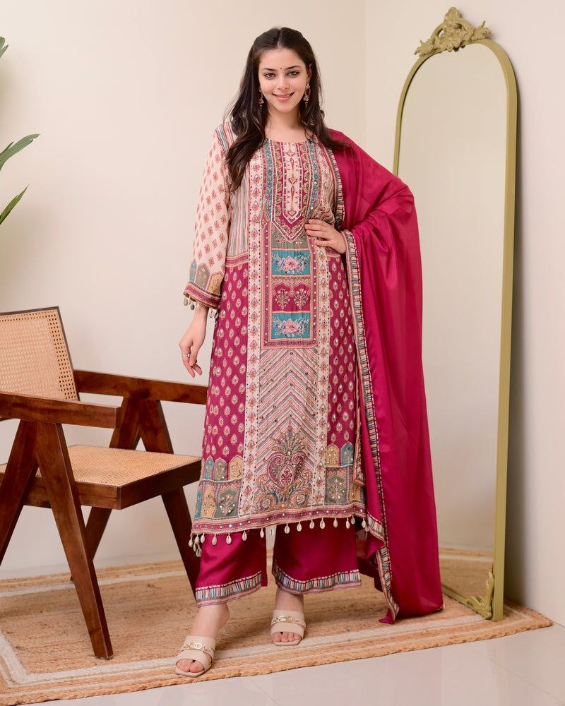 Traditionalwear Kurta Plazo Set with Chiffon Dupatta