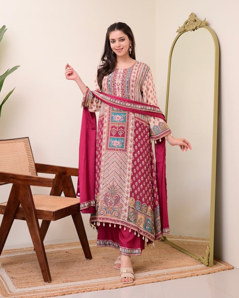 Traditionalwear Kurta Plazo Set with Chiffon Dupatta