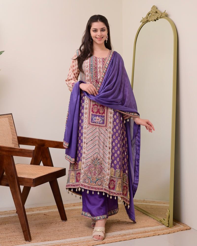 Traditionalwear Kurta Plazo Set with Chiffon Dupatta