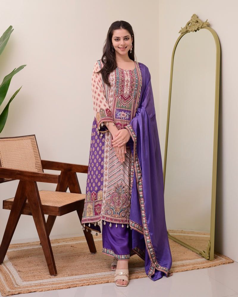 Traditionalwear Kurta Plazo Set with Chiffon Dupatta