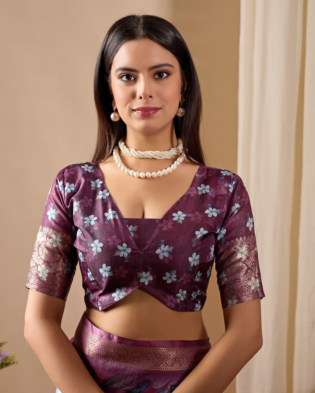 Grand Festive Saree: Lichi Silk with Vibrant Blue Floral Print and Rich Weave