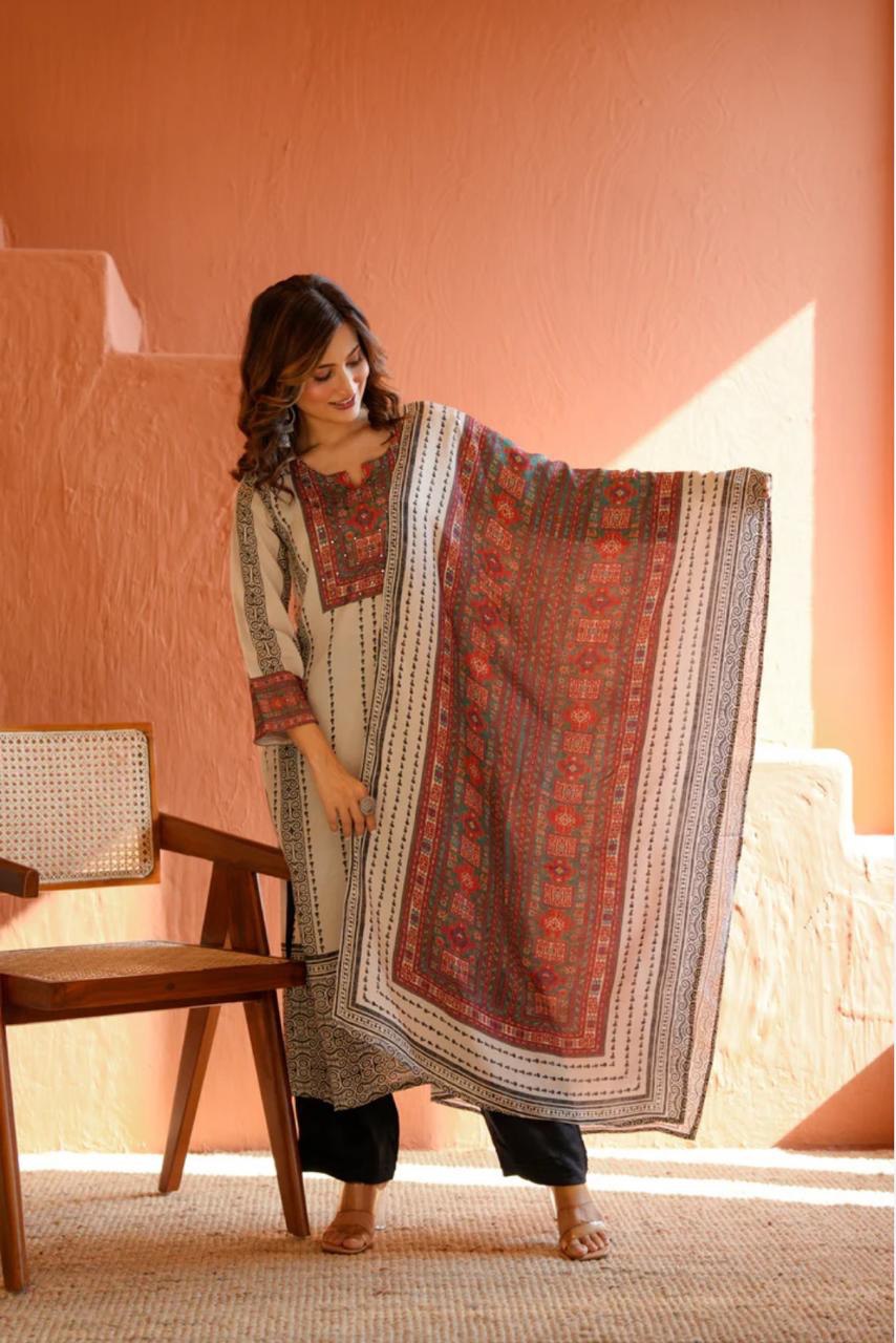 Hand Khatli Mirror Work & Slub Cotton