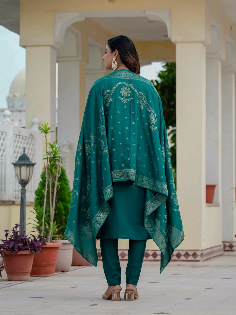 Premium Roman Silk Kurta Set with Heavy Sequin Embroidery & Jacquard Dupatta