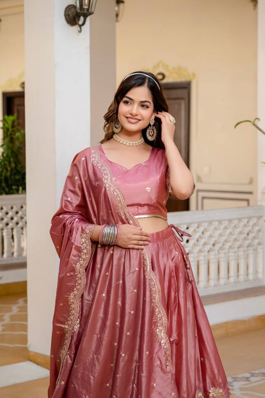 Premium Gold Crush Heavy Embroidered Lehenga Set with Fully Stitched Blouse & Dupatta