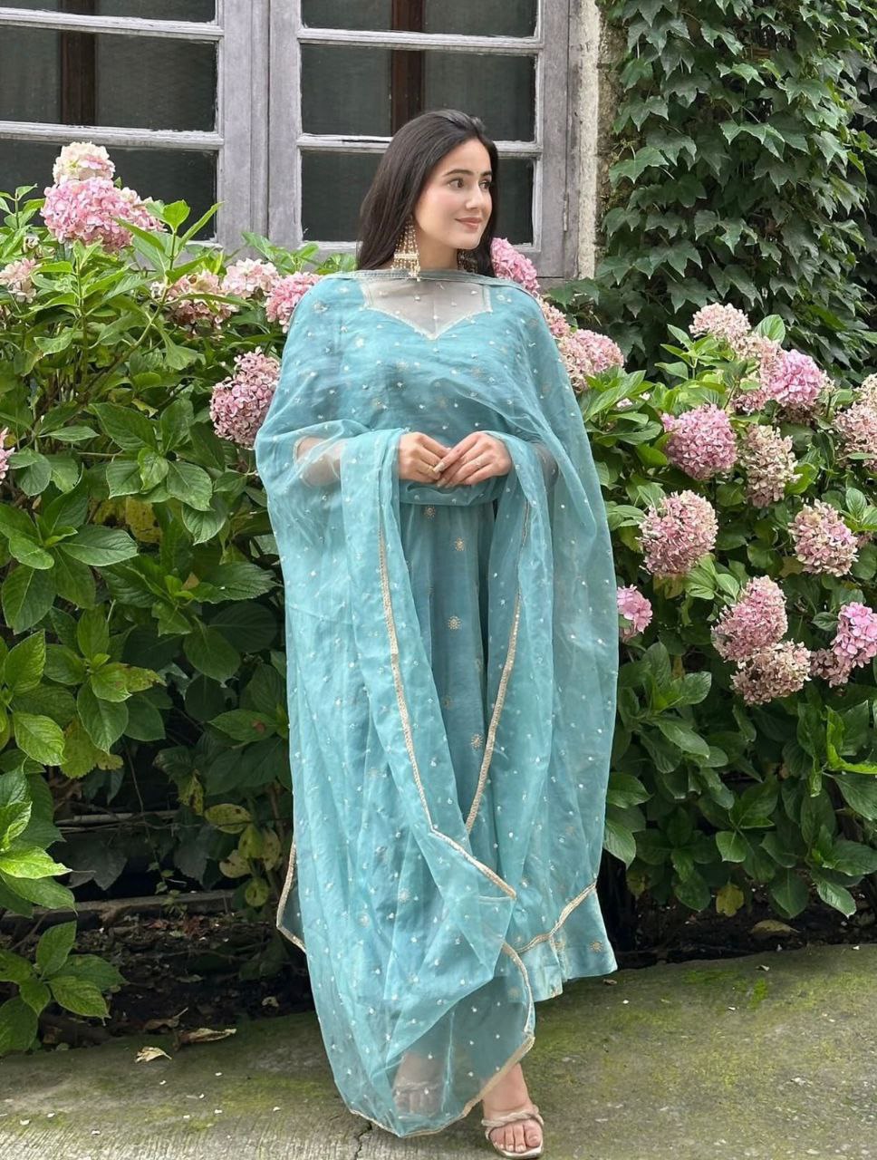 Elegant Barbary Silk Embroidered Kurta Set