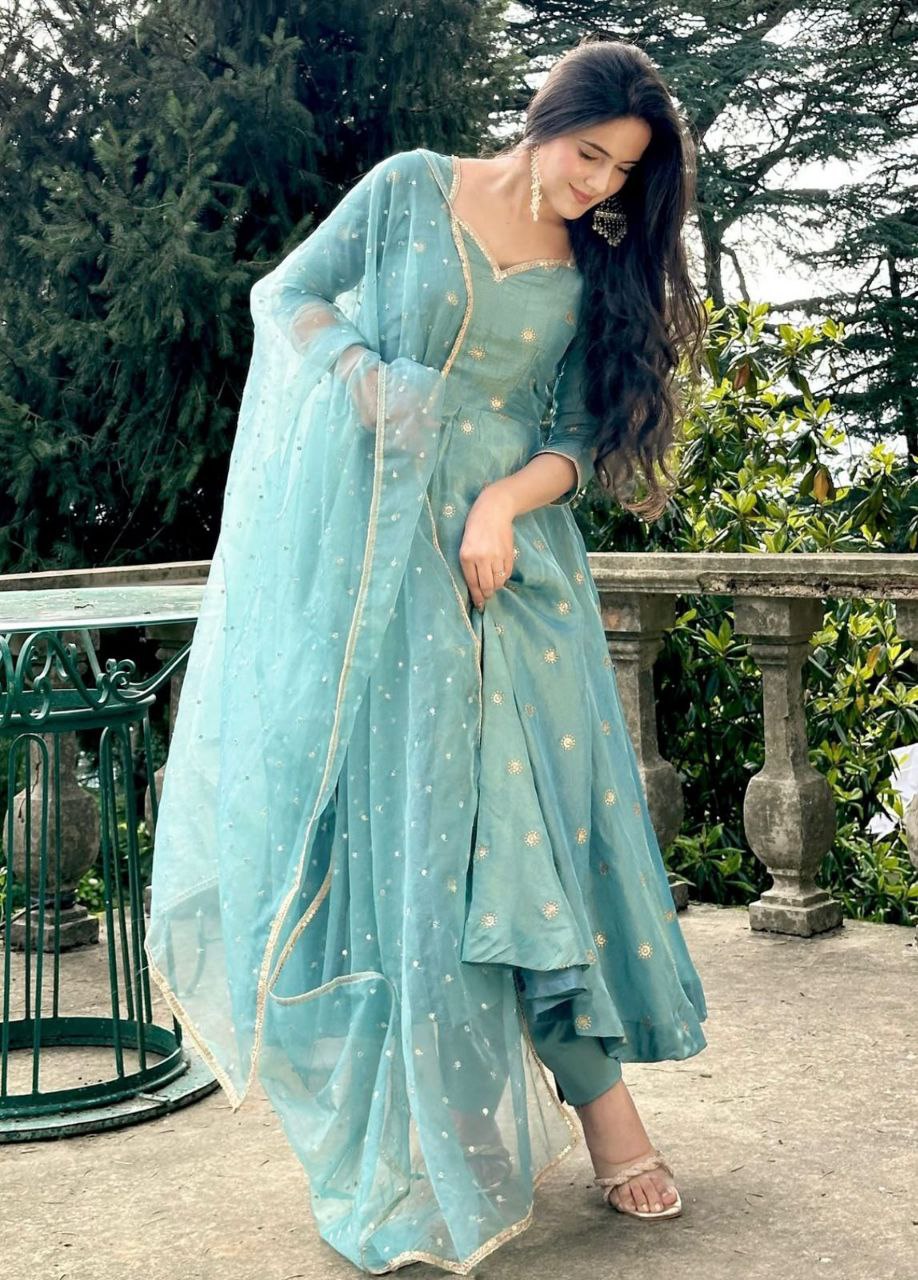 Elegant Barbary Silk Embroidered Kurta Set