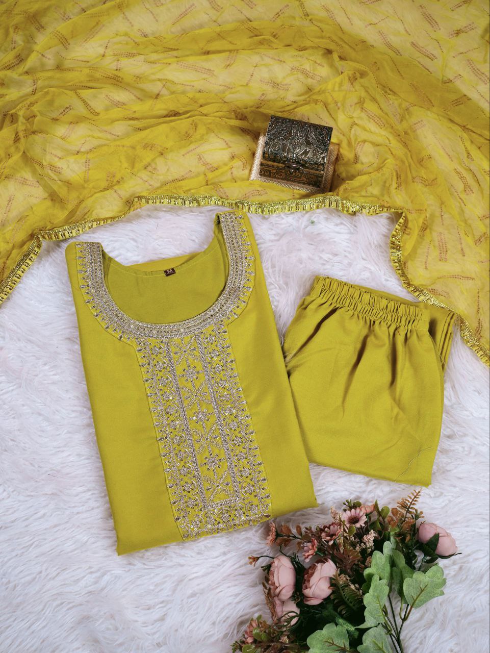 Subtle Embroidery & Amrai Silk Dupatta