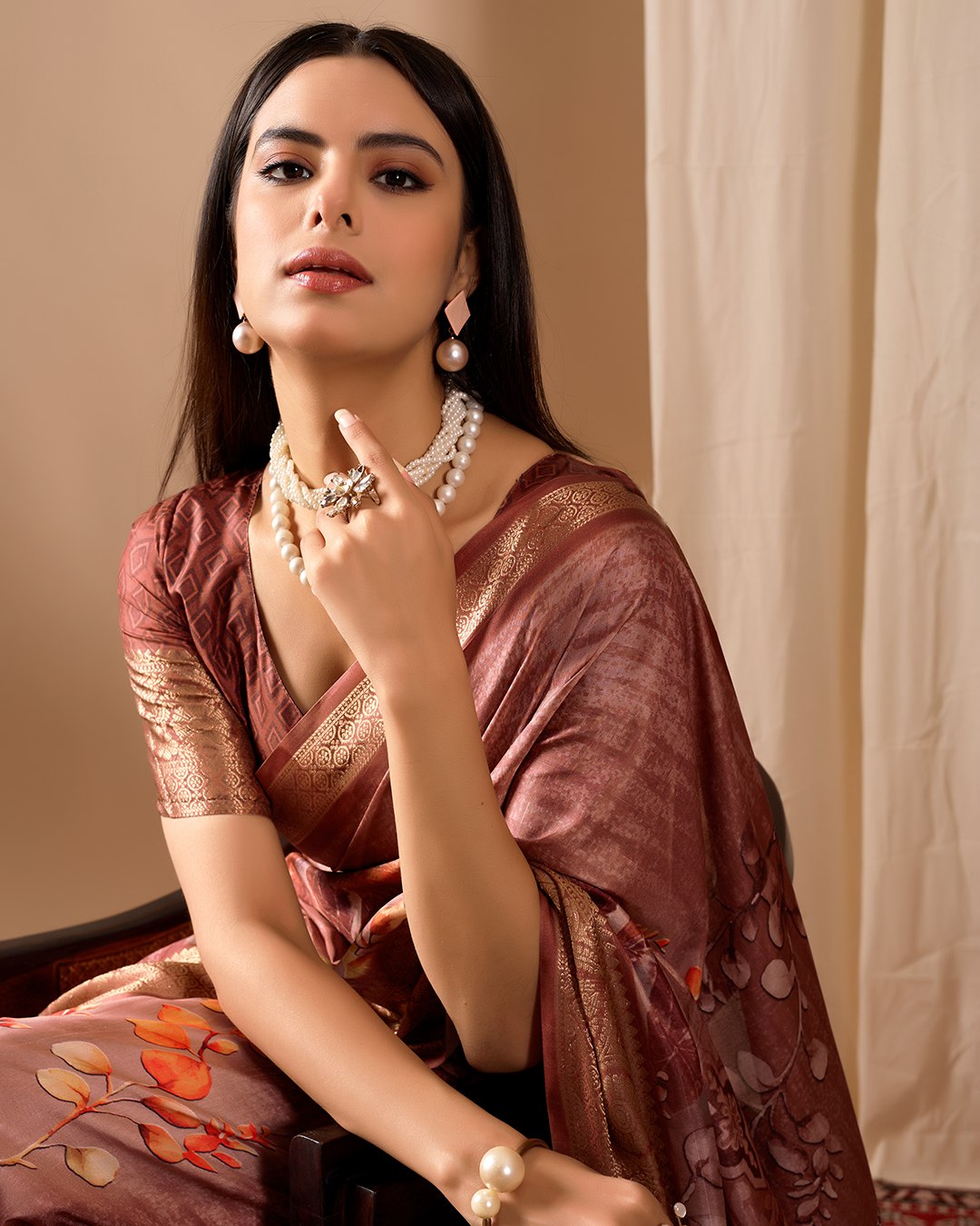 Luxurious Soft Lichi Silk Saree with Graceful Patola-Inspired Motifs