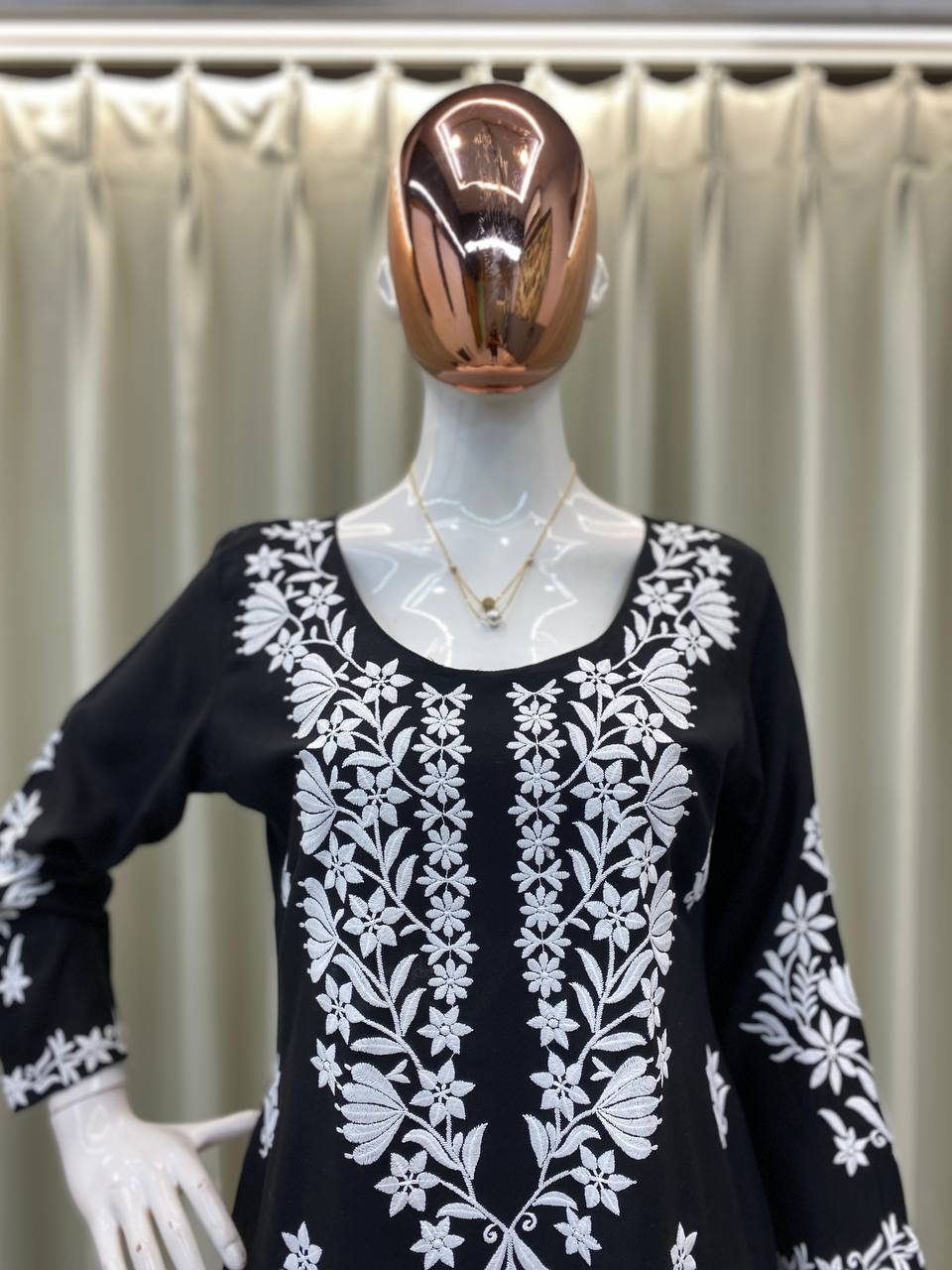 Elegant Black Reyon Embroidered Kurta & Plazzo Set Summer Premium Collection