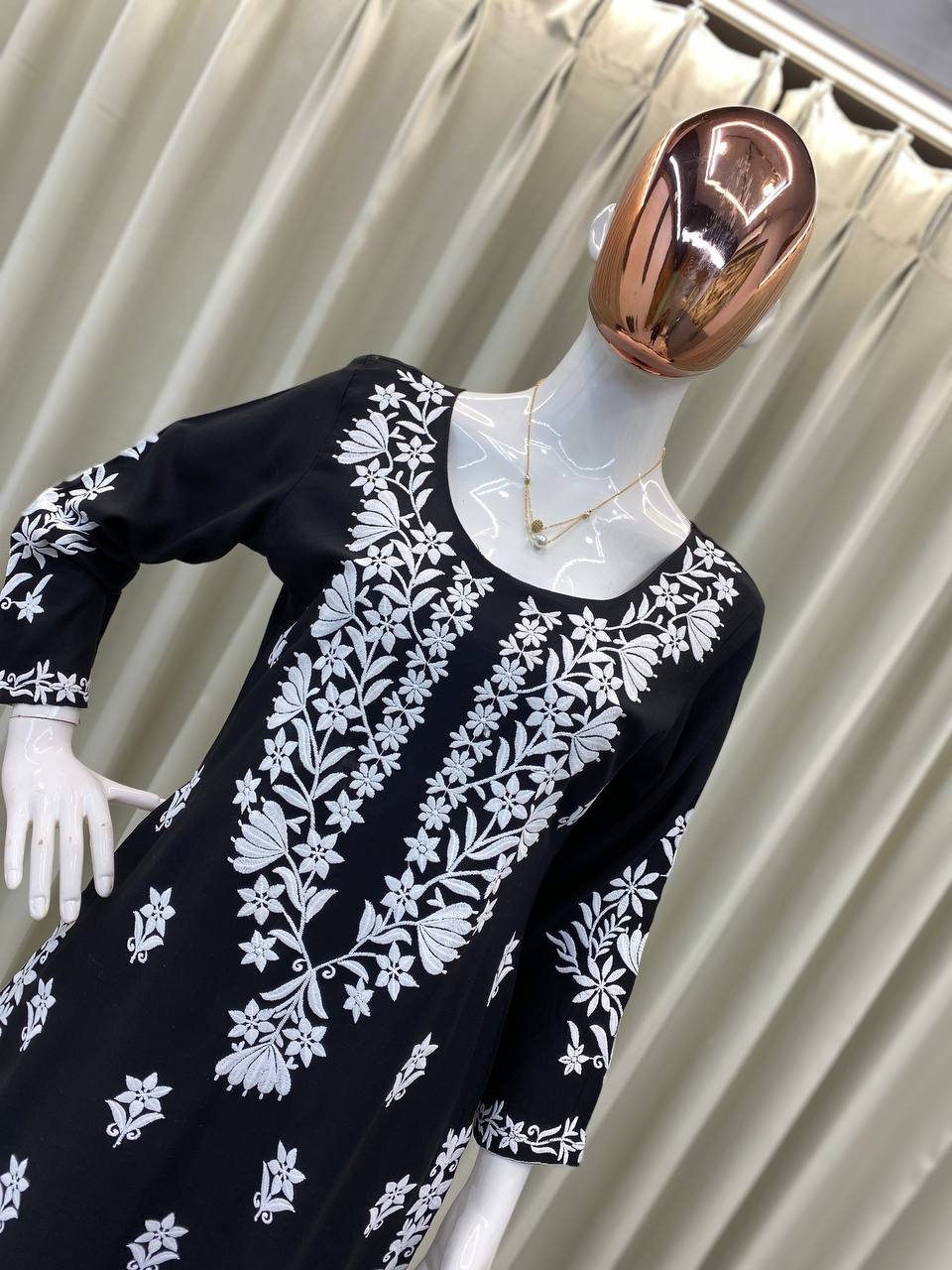 Elegant Black Reyon Embroidered Kurta & Plazzo Set Summer Premium Collection