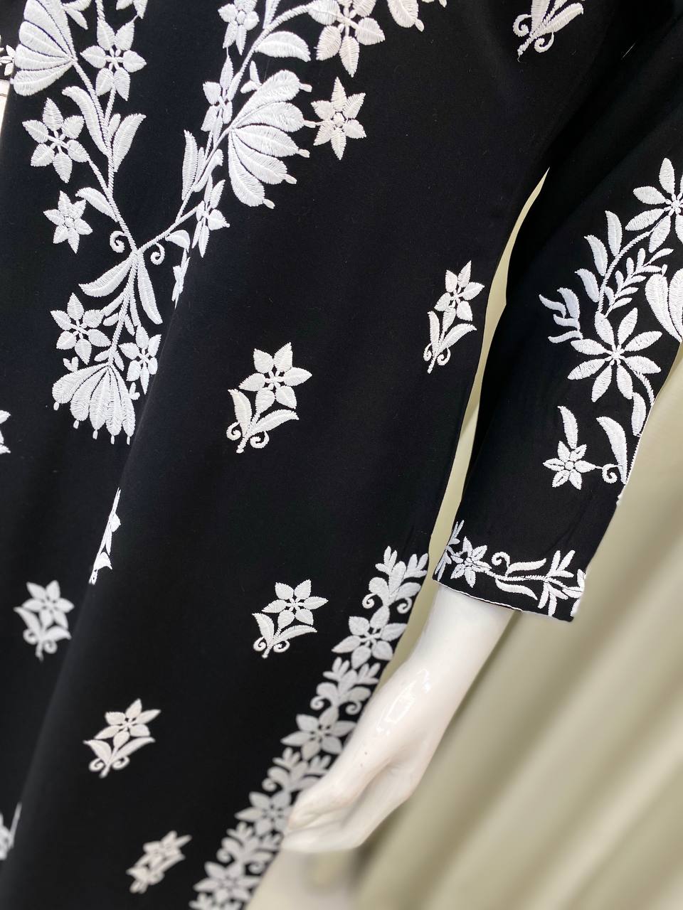 Elegant Black Reyon Embroidered Kurta & Plazzo Set Summer Premium Collection