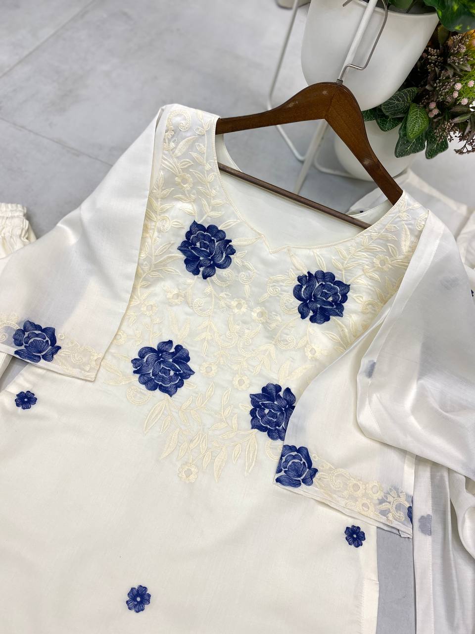 Designer Roman Silk Embroidered Suit with Pant & Dupatta