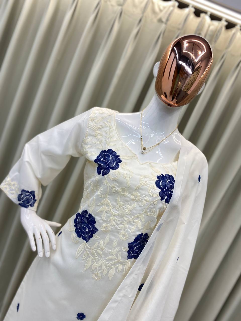 Designer Roman Silk Embroidered Suit with Pant & Dupatta