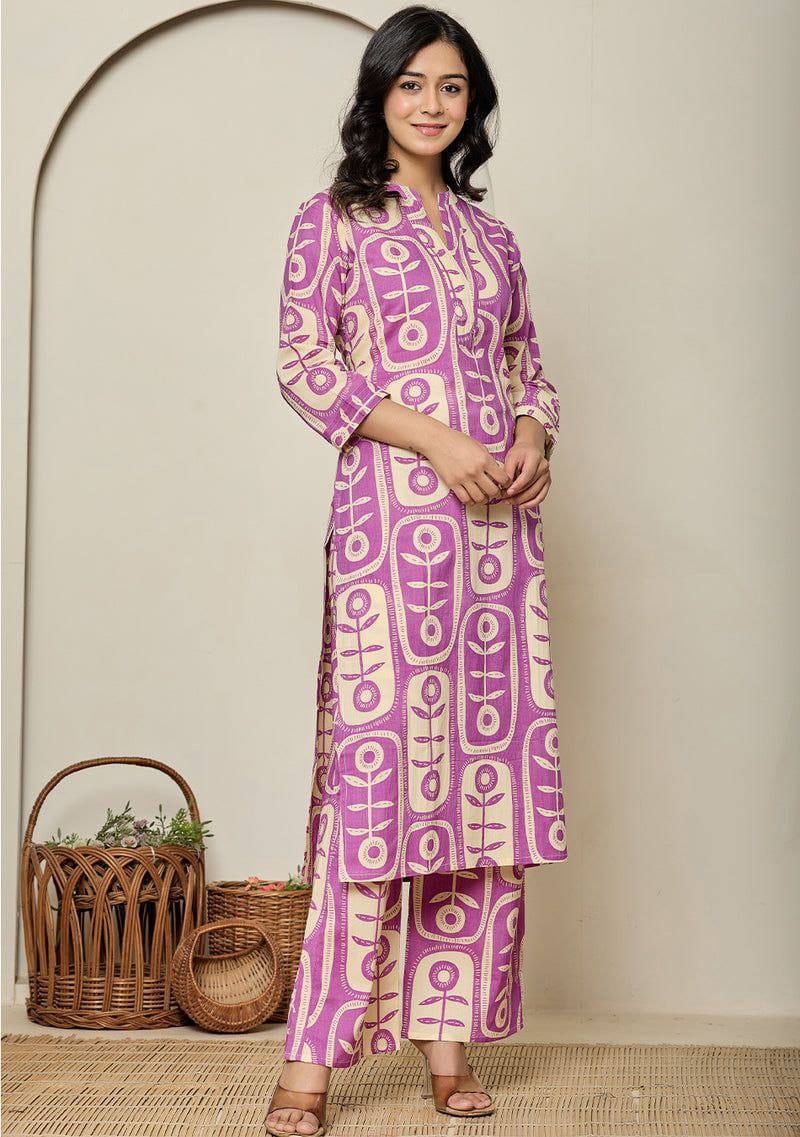 Elegant Printed Poly Rayon Co-Ord Kurta & Pant Set for Women
