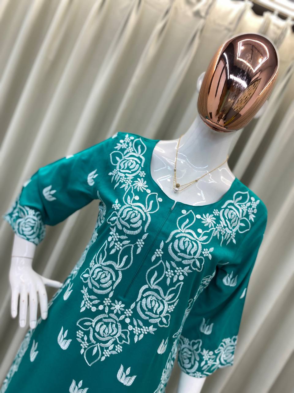 Teal Embroidered Reyon Kurta with White Palazzo Daily Wear Comfort Set