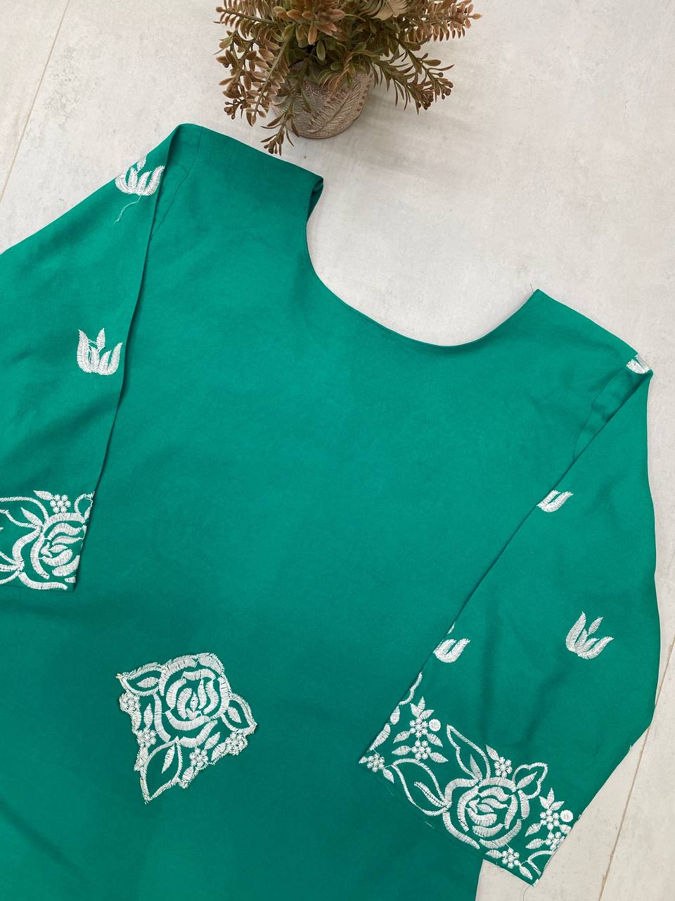 Teal Embroidered Reyon Kurta with White Palazzo Daily Wear Comfort Set