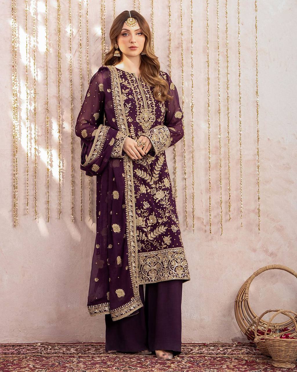 Luxury Georgette Sequence Embroidered Kurti with Plazzo & Dupatta Set