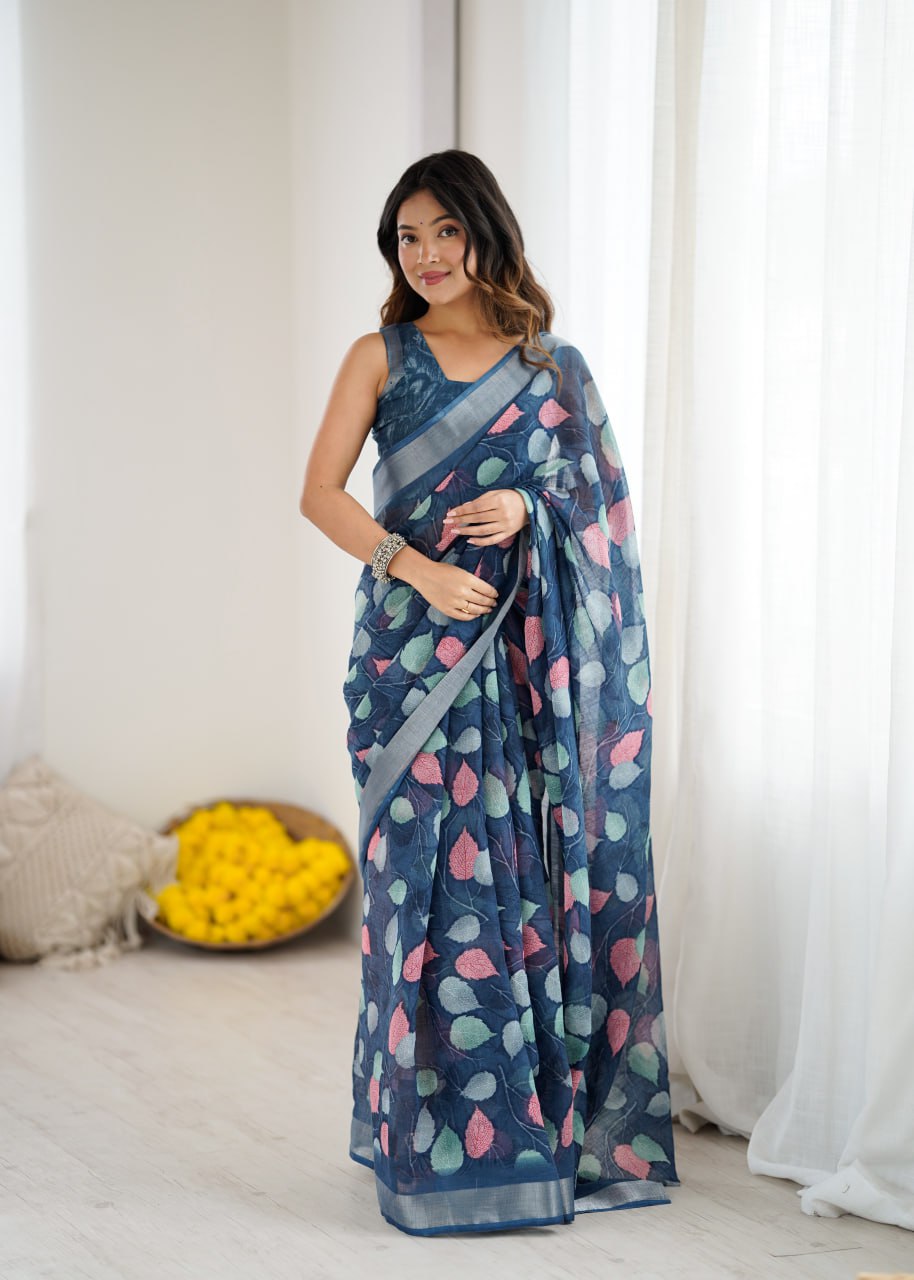 Lilan Patta Printed Saree with Unstitch Georgette Blouse – Lightweight & Elegant