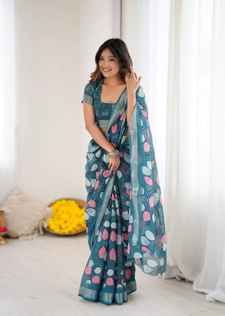 Lilan Patta Printed Saree with Unstitch Georgette Blouse – Lightweight & Elegant