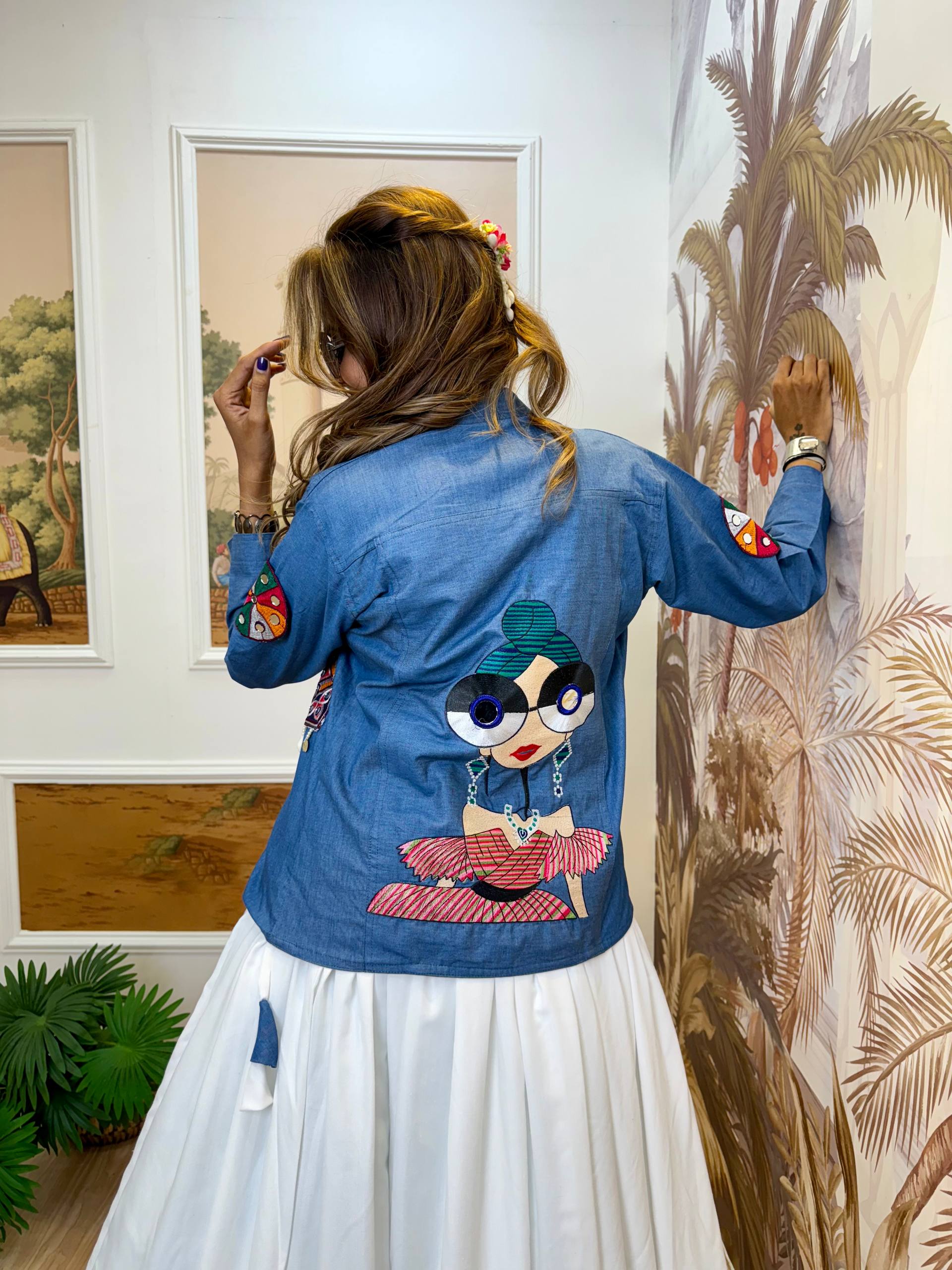 Chinon Blouse, Full Flair Lehenga & Printed Georgette Shrug