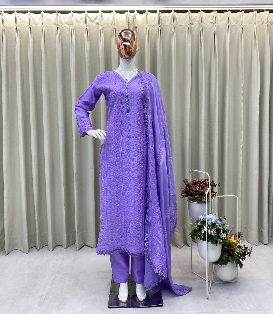 Premium Chinon Embroidered Suit Set with Dupatta (6 Elegant Colours)