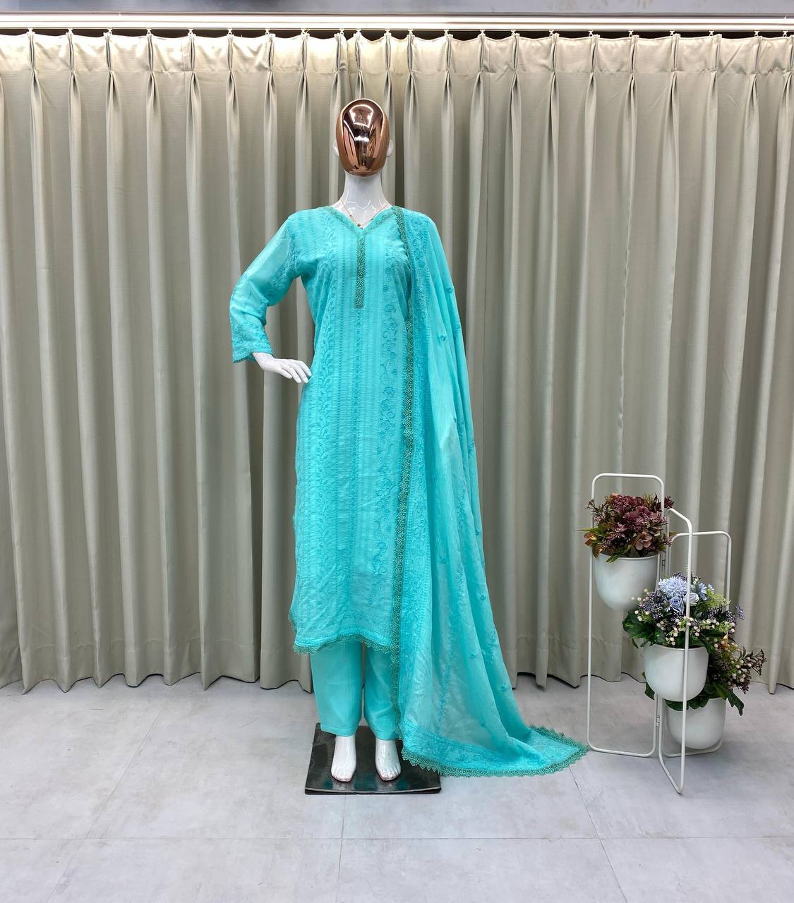 Premium Chinon Embroidered Suit Set with Dupatta (6 Elegant Colours)