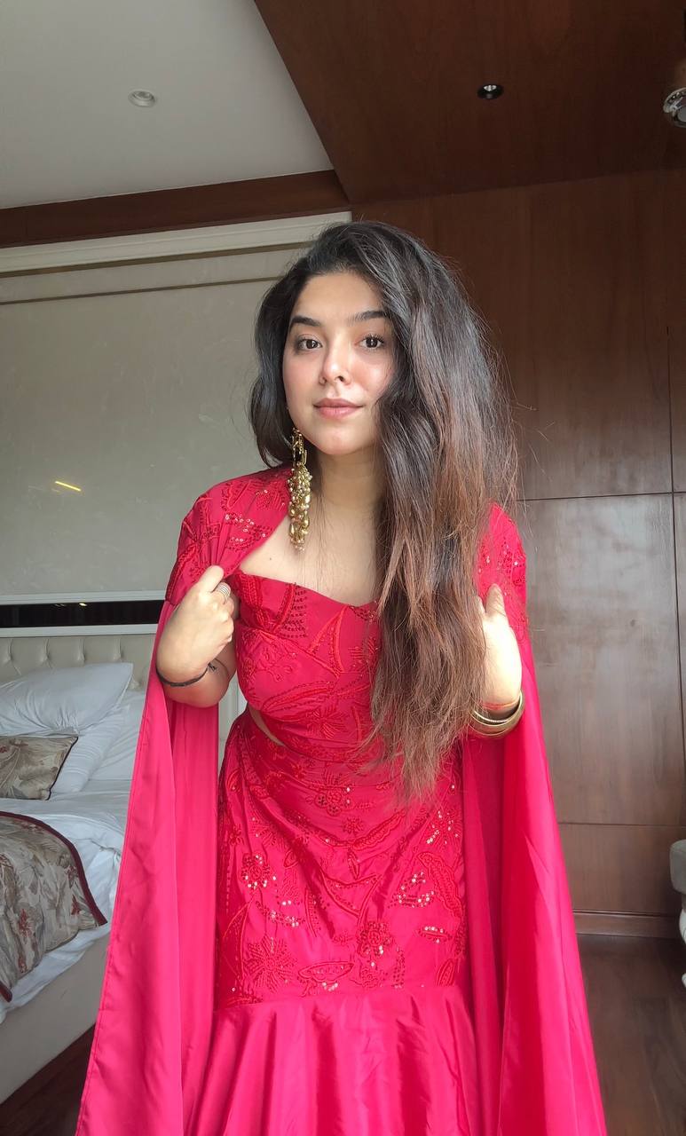 Premium Ruffled Layered French Crape Lehenga Set with Cape Dupatta