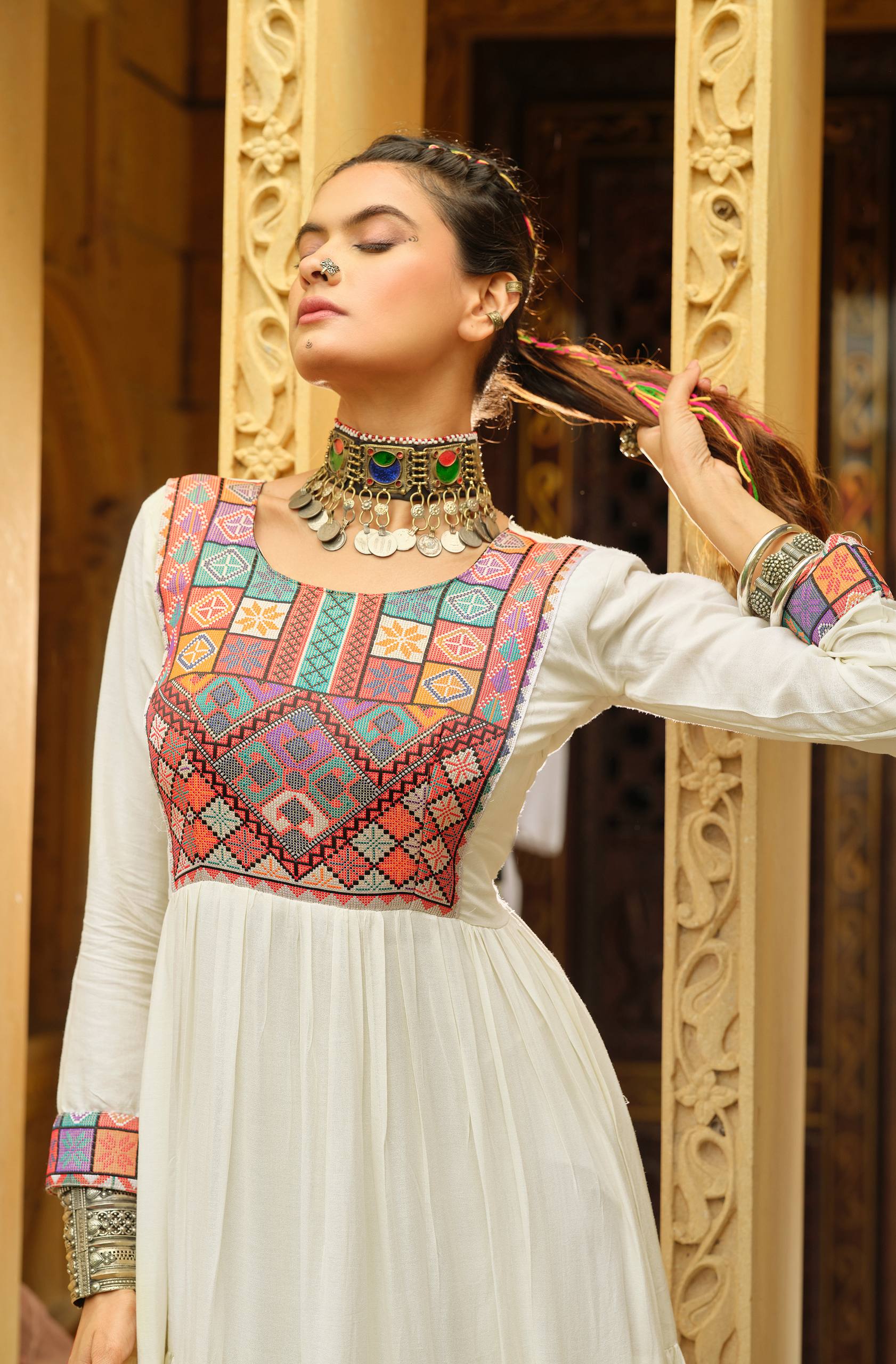 Premium  Rayon Gamthi Jacquard Weaving Gown with 7 Meter Ruffle Flair