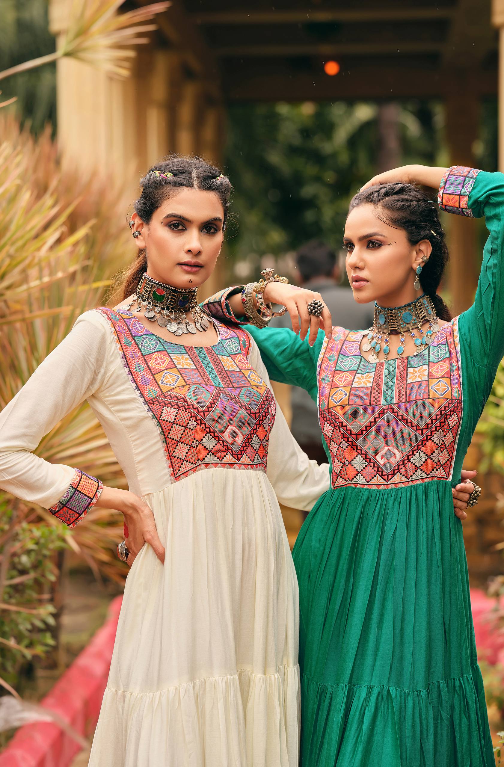 Premium  Rayon Gamthi Jacquard Weaving Gown with 7 Meter Ruffle Flair