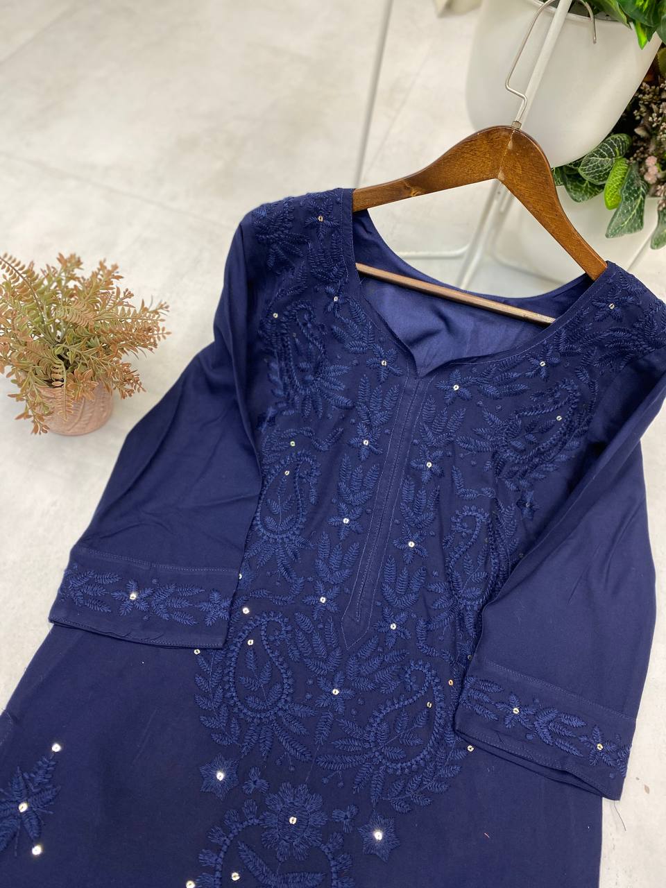 Premium Reyon Sequence Embroidered Kurti with Plazzo Set (Designer Collection)