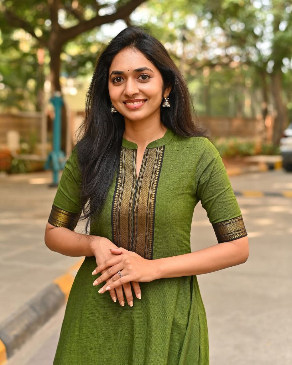 Shivangi Olive Green Pure Chanderi Suit Set With Jacquard Weaving & Matching Pants