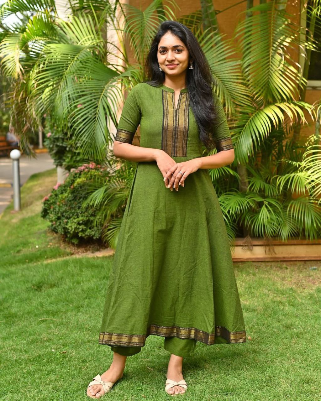 Shivangi Olive Green Pure Chanderi Suit Set With Jacquard Weaving & Matching Pants
