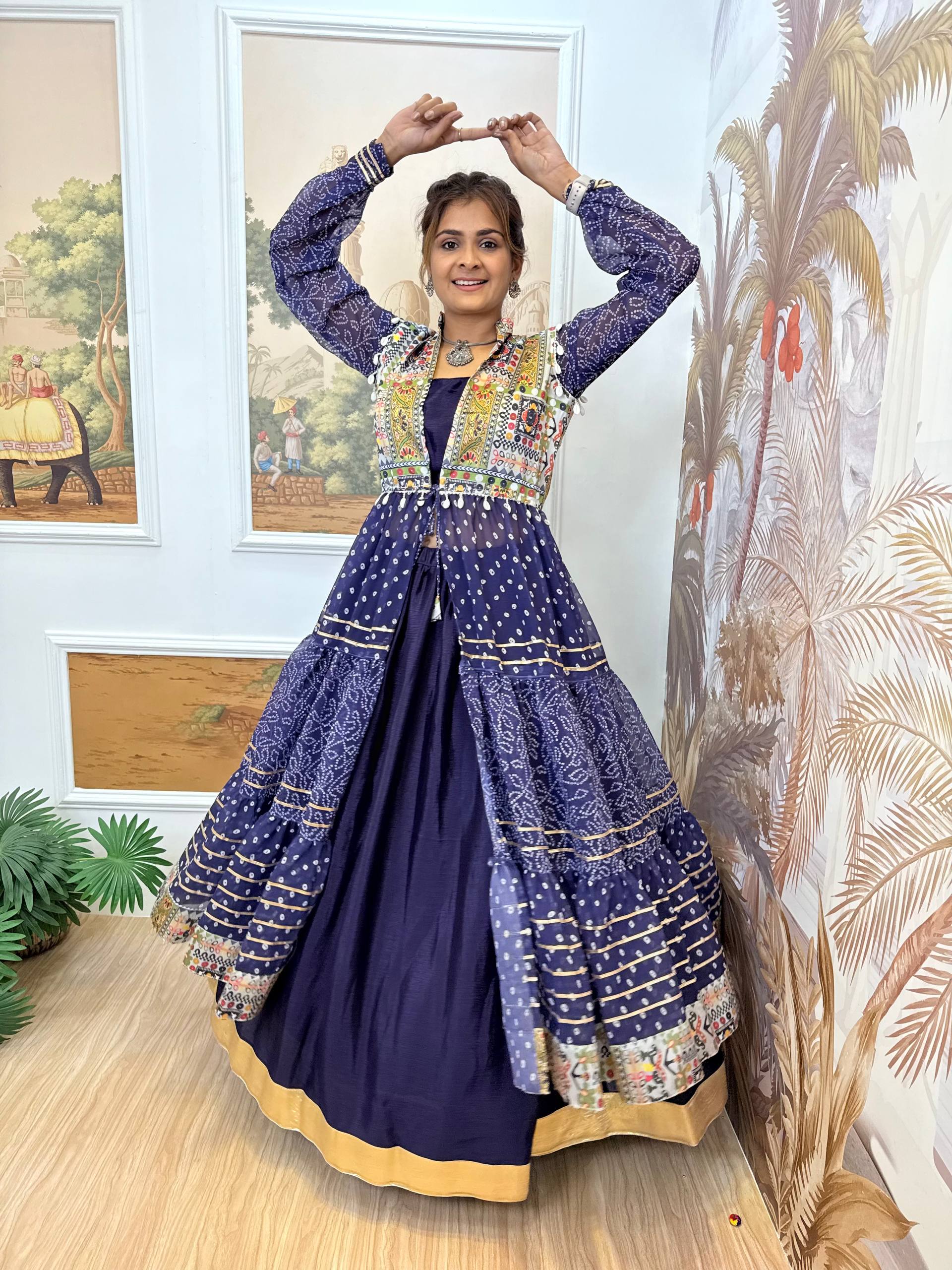 Chinon Blouse, Full Flair Lehenga & Printed Georgette