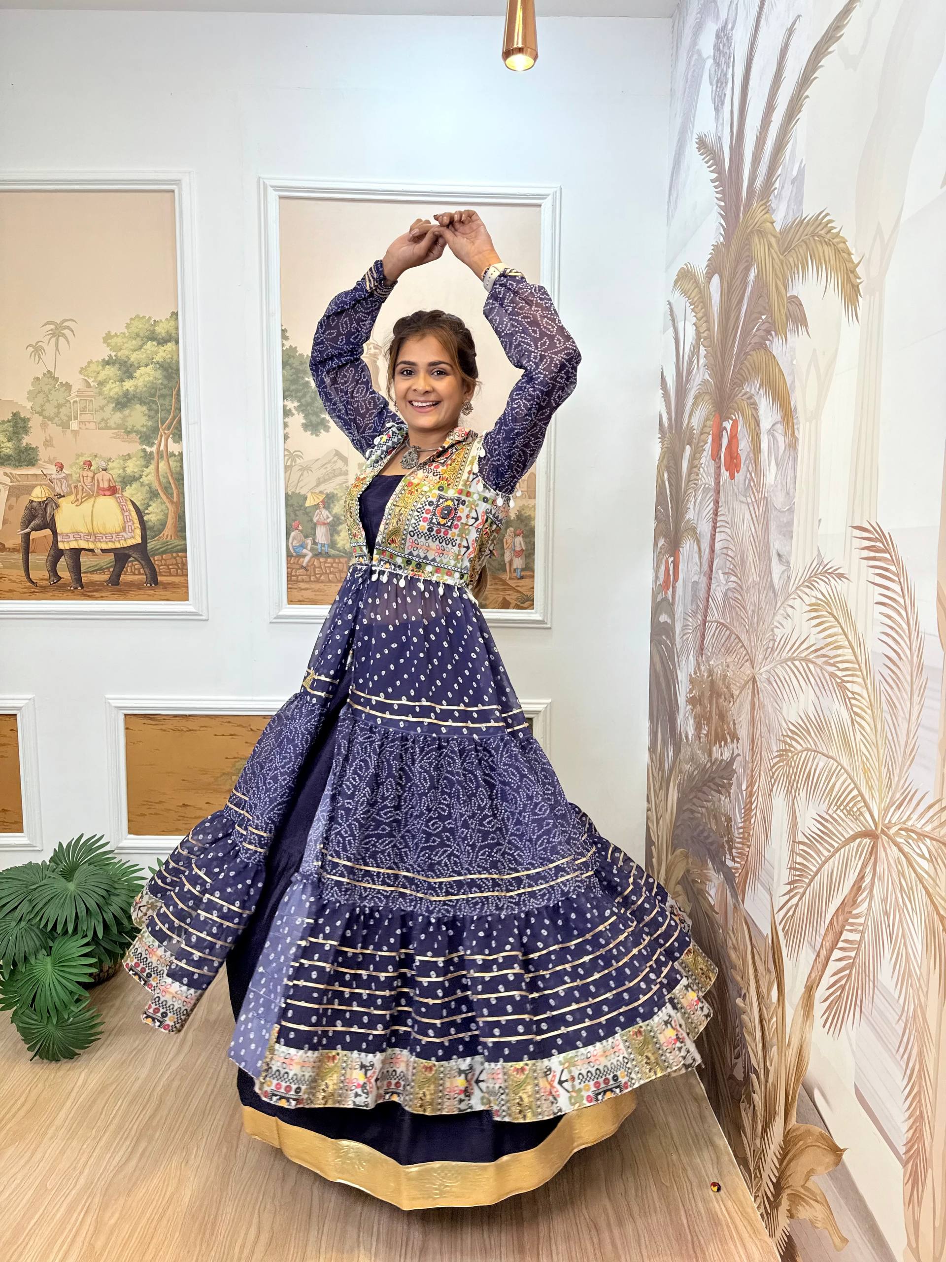Chinon Blouse, Full Flair Lehenga & Printed Georgette
