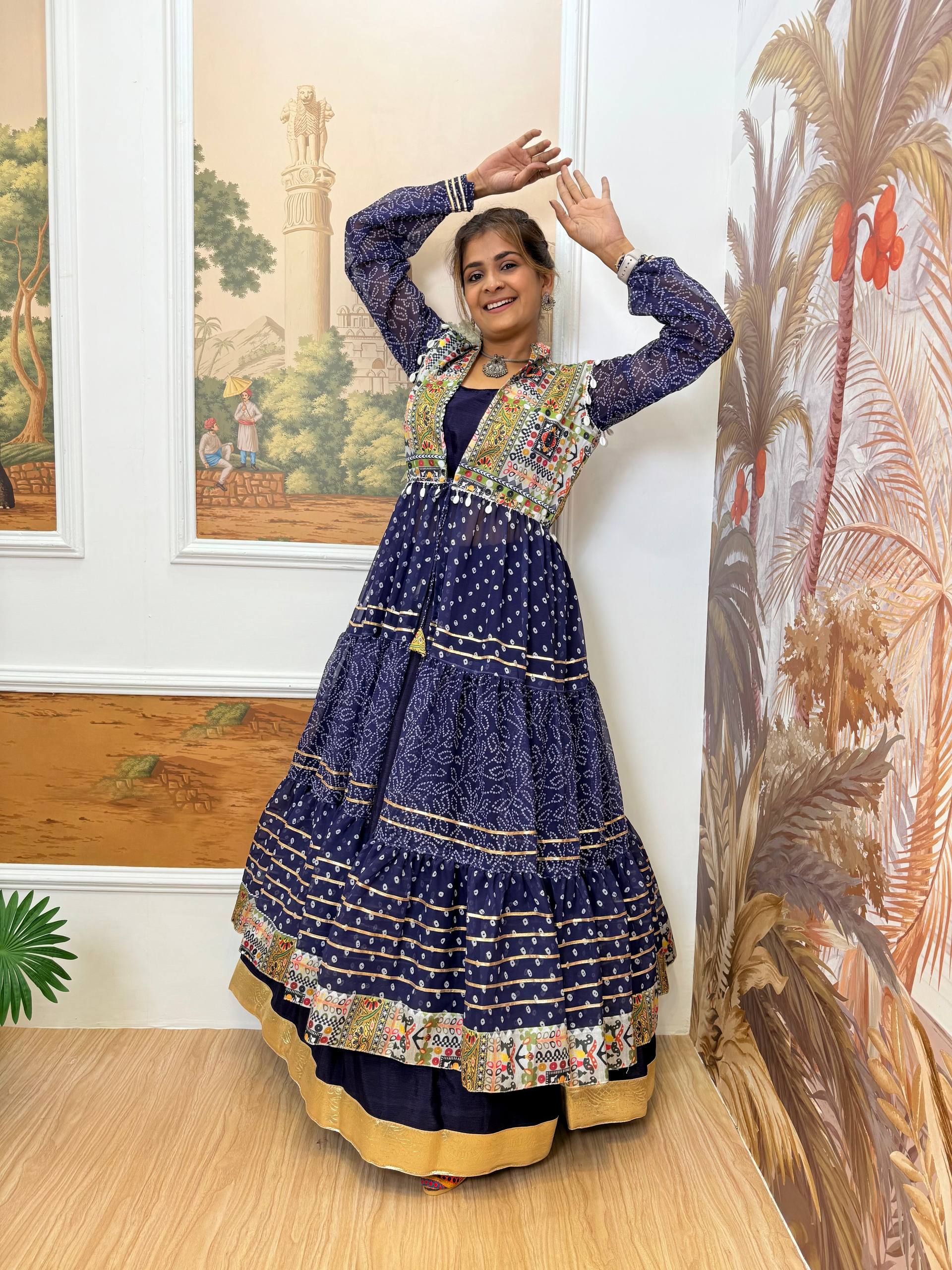 Chinon Blouse, Full Flair Lehenga & Printed Georgette