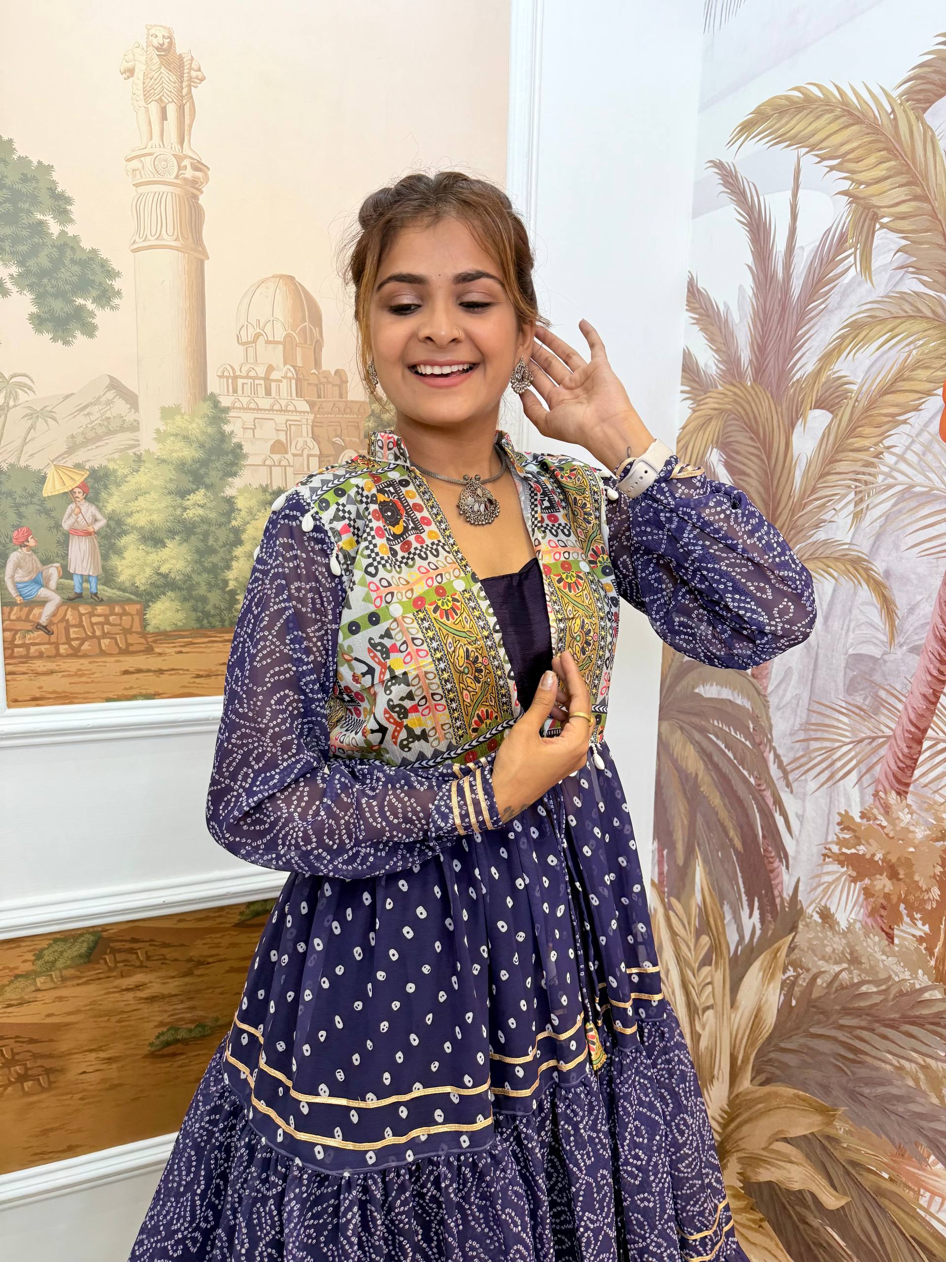 Chinon Blouse, Full Flair Lehenga & Printed Georgette