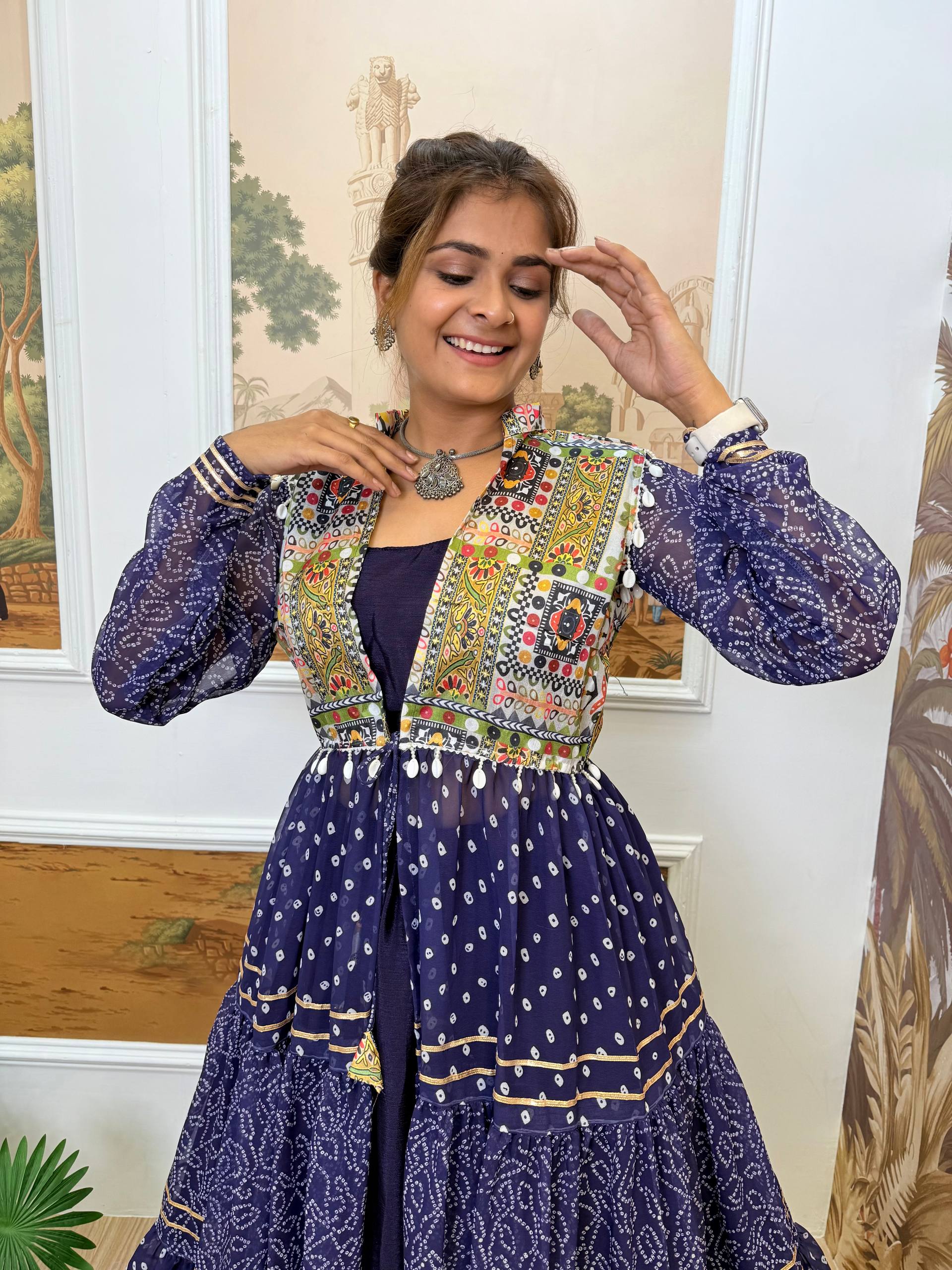 Chinon Blouse, Full Flair Lehenga & Printed Georgette