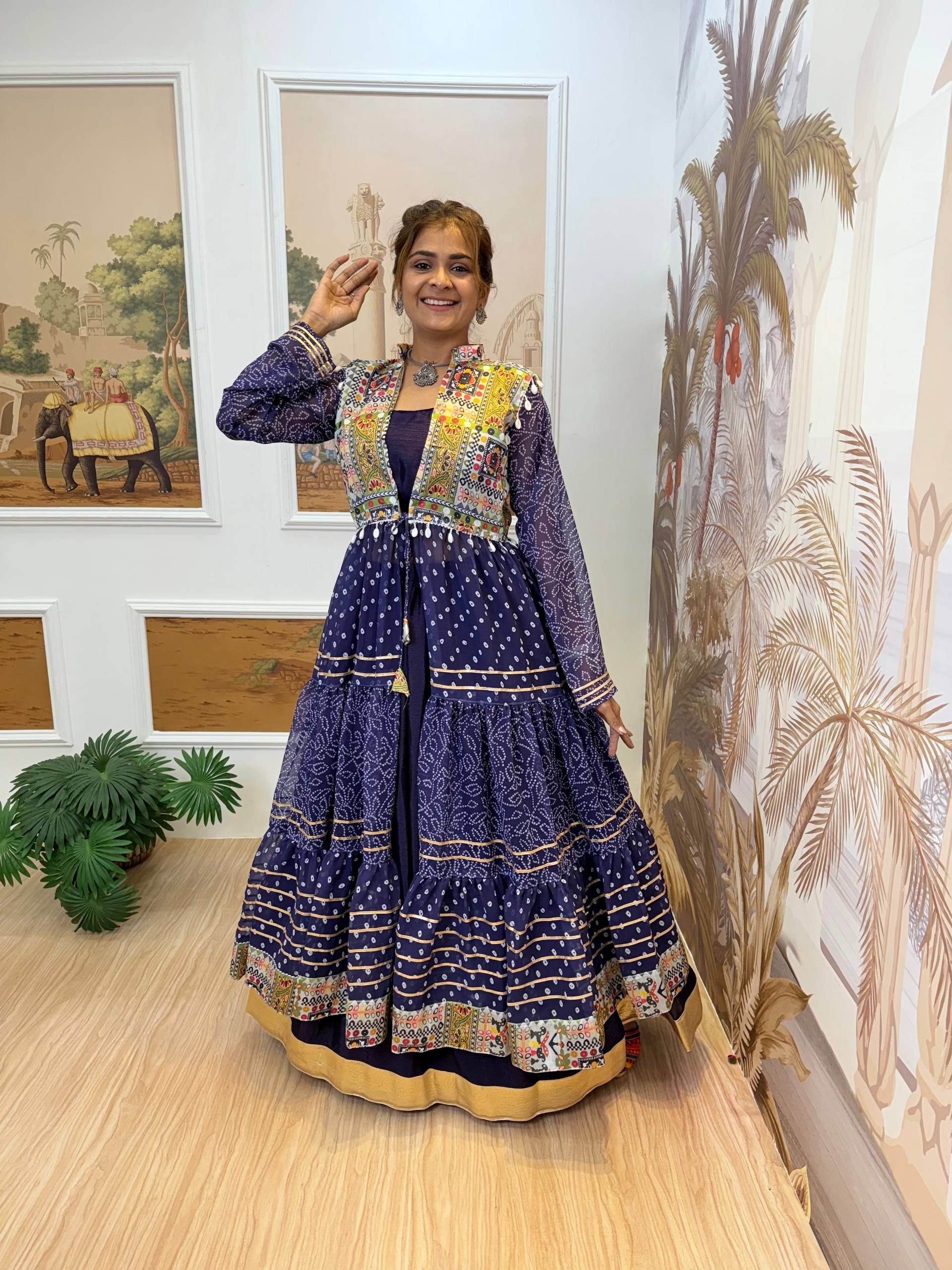 Chinon Blouse, Full Flair Lehenga & Printed Georgette