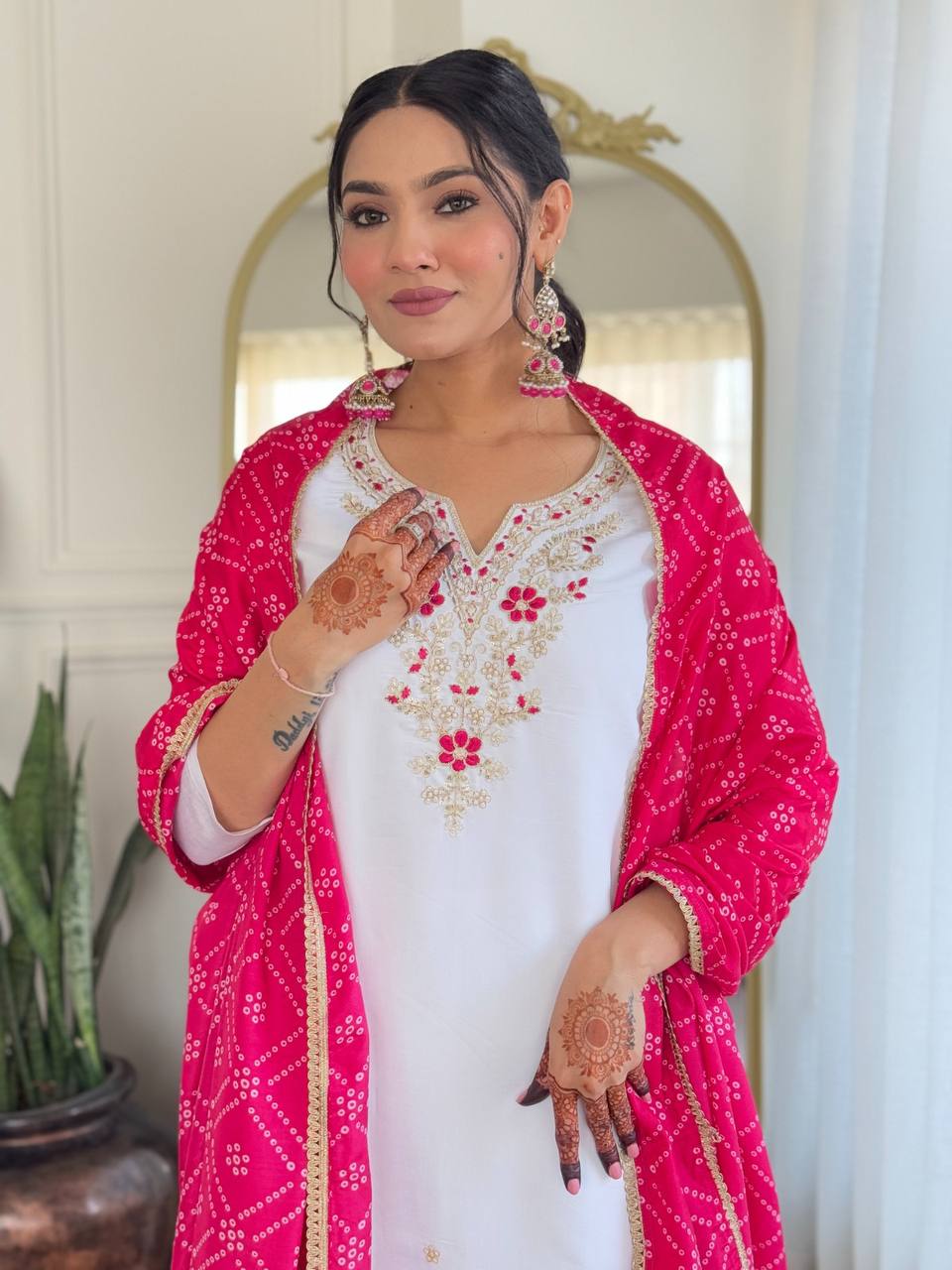 Premium BSY Viscose Embroidered Suit Set with Silk Blend Digital Print Dupatta