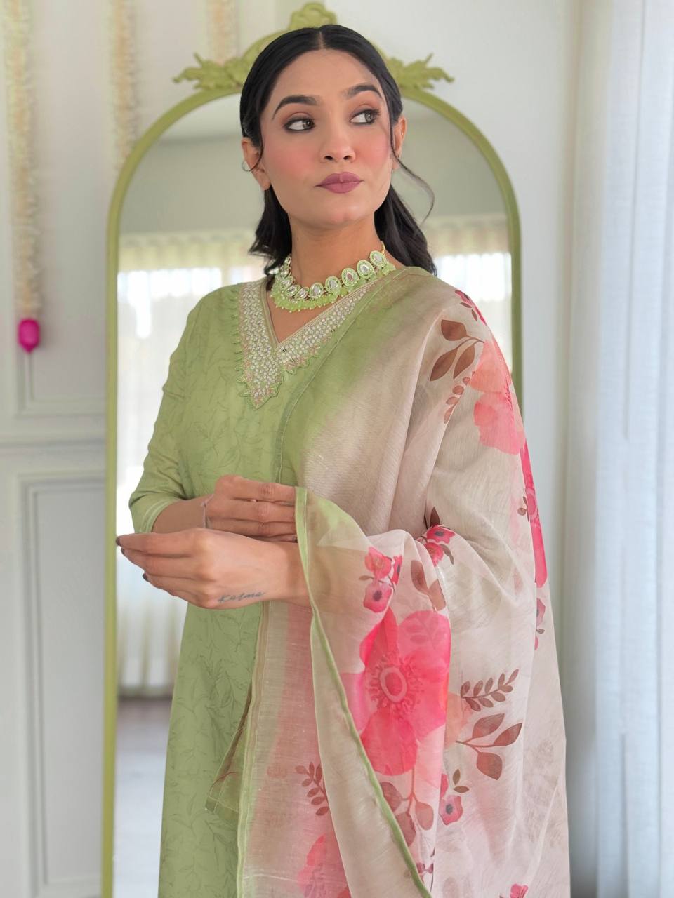 Premium Heavy Rayon Embroidered Suit Set with Chanderi Silk Digital Print Dupatta