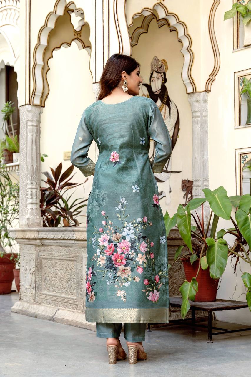 Premium Chanderi Cotton Floral Woven Suit Set with Digital Print Dupatta