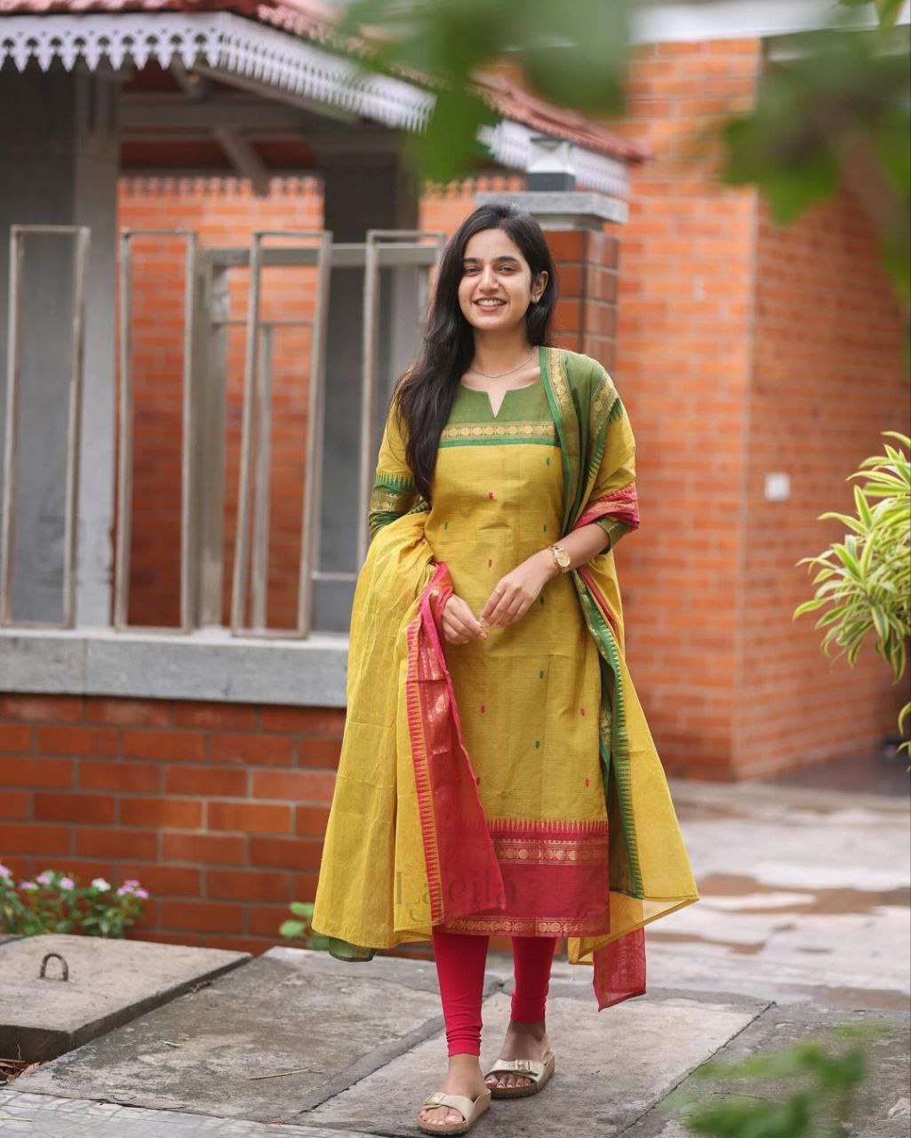 Pure Kanchi Cotton Traditional Suit Set with Jacquard Weaving Dupatta