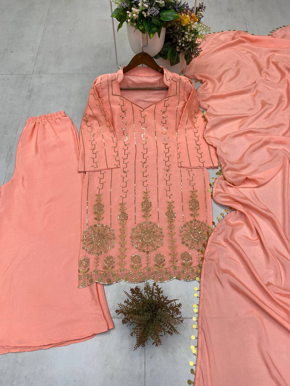 Designer Peach Ethnic Set