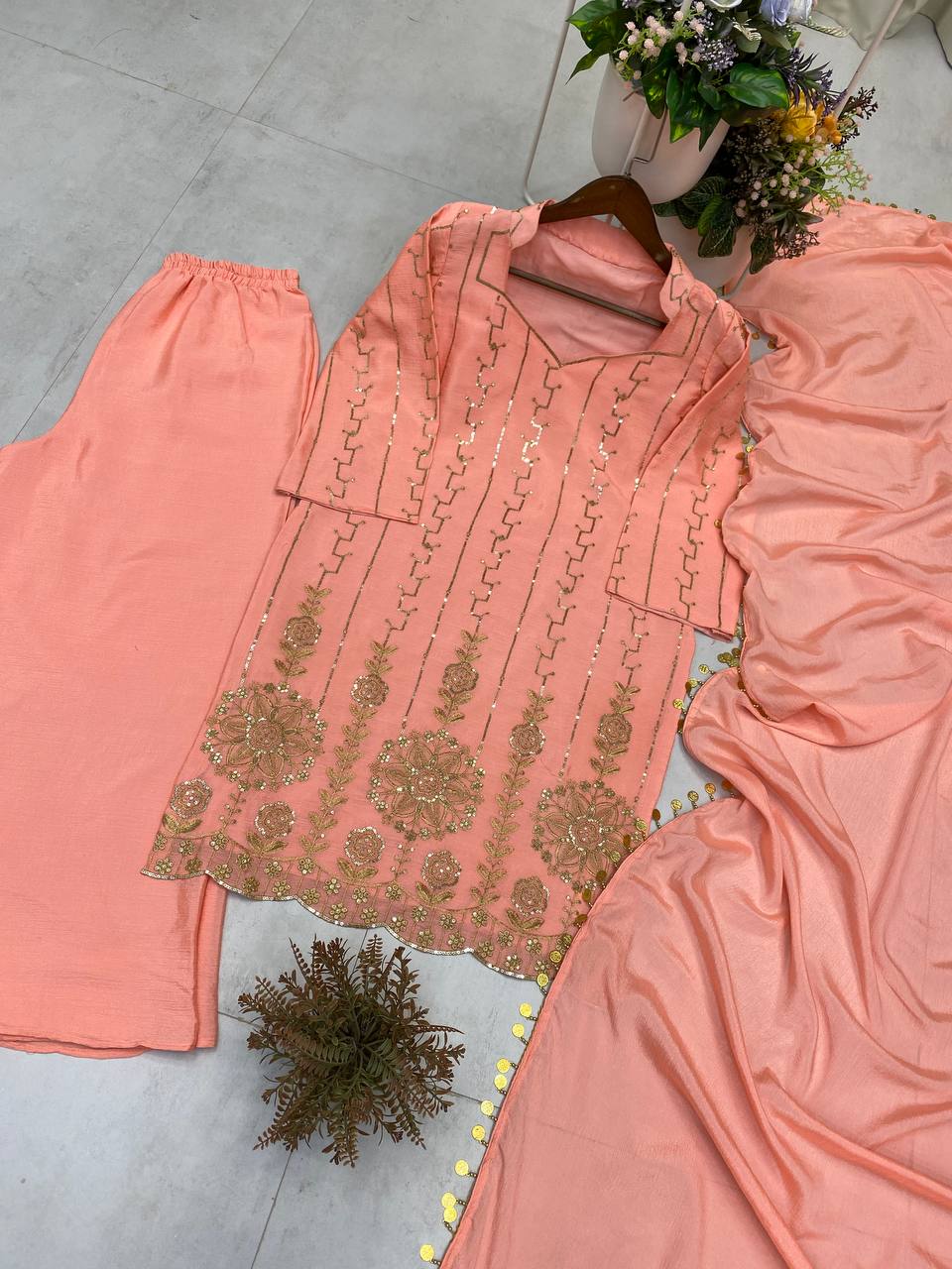 Designer Peach Ethnic Set