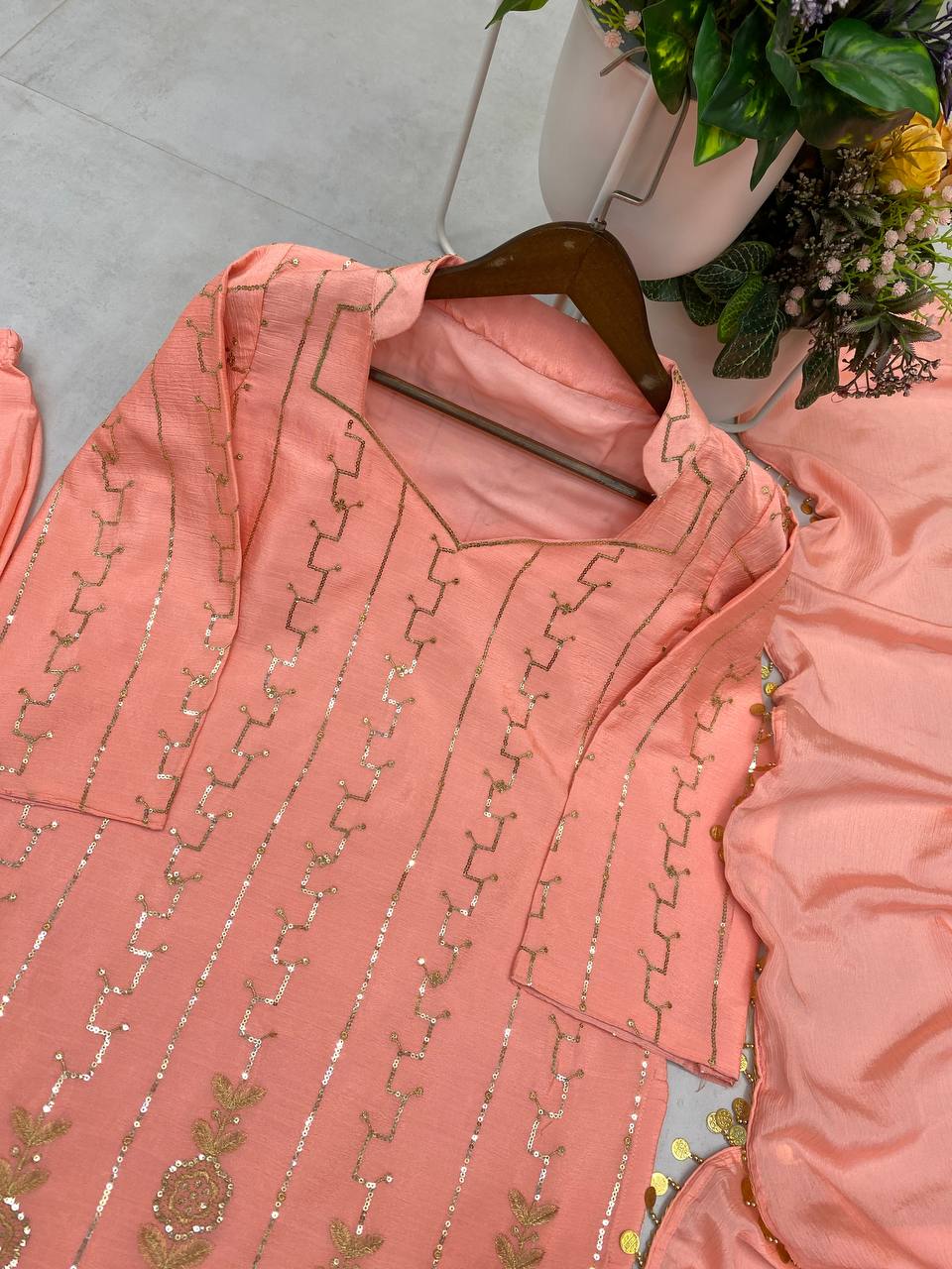 Designer Peach Ethnic Set