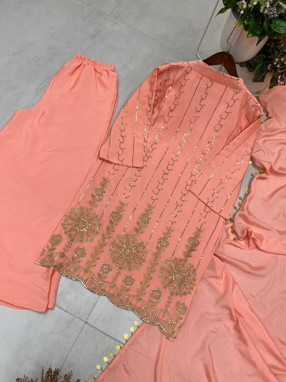 Designer Peach Ethnic Set